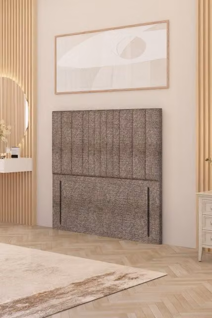 Somnior Alexas Single Floor Standing Headboard in Brown Checked Tweed Fabric, H: 137 cm, W: 90 cm