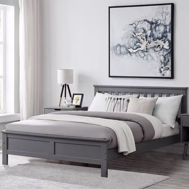 FurnitureboxUK Azure Modern Solid Pine Bed Frame in Grey, W/D/H: 180 x 200 cm – 1