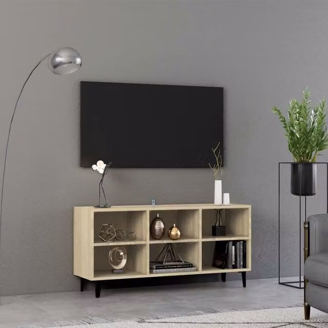 Berkfield Home Industrial TV Cabinet in Sonoma Oak and Brown with Metal Legs, W: 103.5 cm, D: 30 cm, H: 50 cm