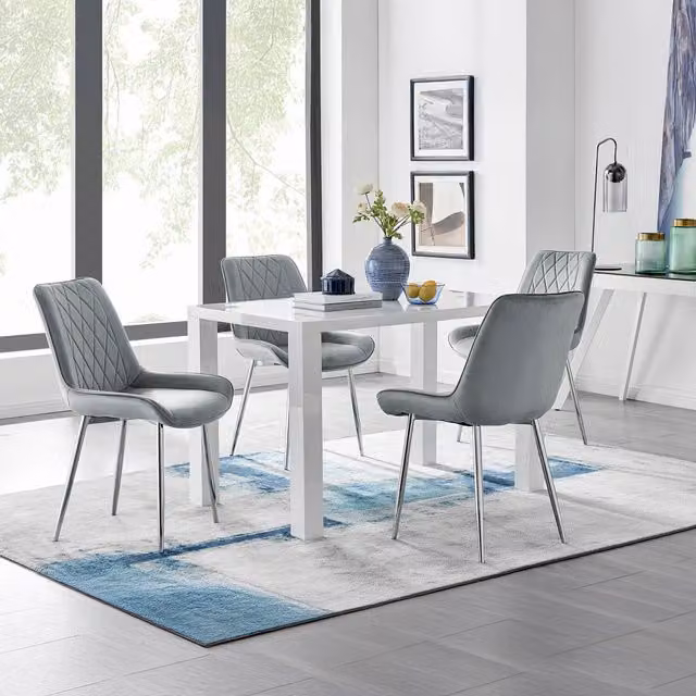 FurnitureboxUK Pivero 4 White Rectangular Dining Table and 4 Pesaro Silver Leg Chairs in Grey