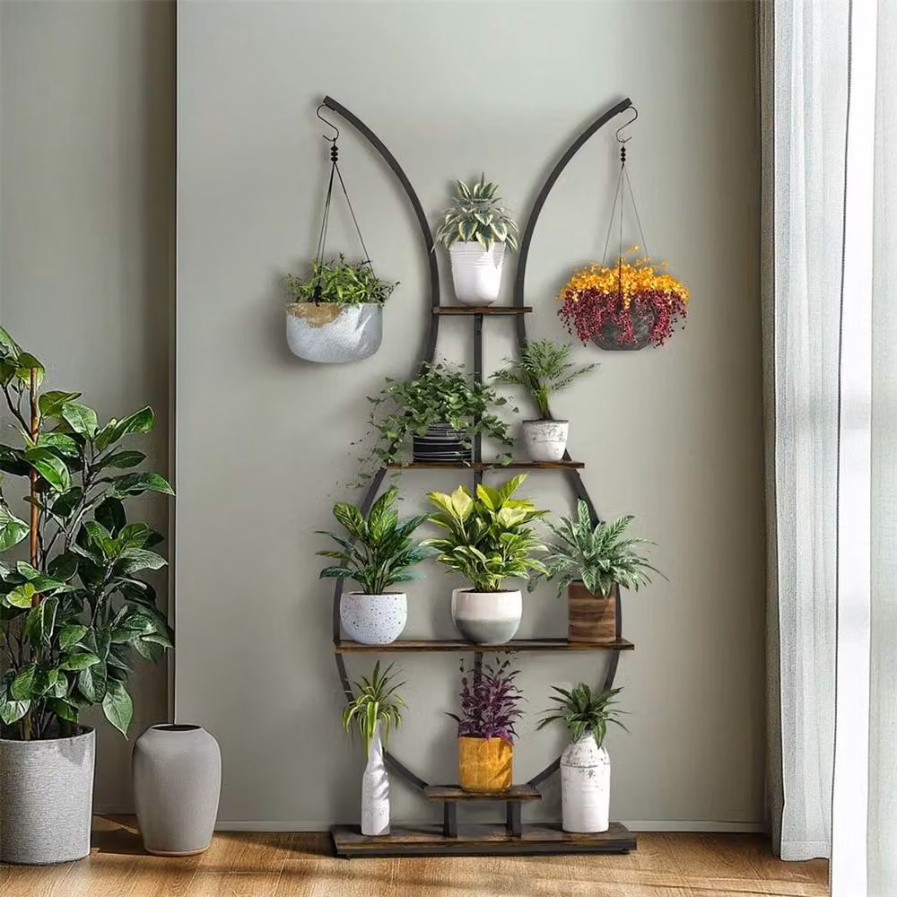 ERGOVEXA 5-Tier Wood and Metal Vase-Shaped Plant Stand and Bonsai Display Rack in Black – 3