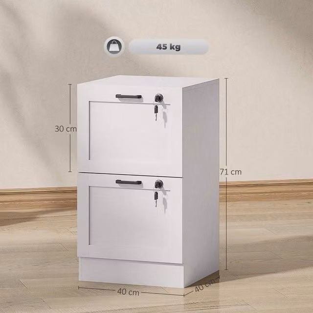 FLAVORA White Lockable 2-Drawer Modern Office Filing Cabinet