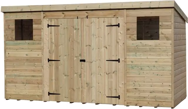 Empire Sheds Empire 5000 Pent Garden Wood Shed with Central Double Door and 2 Windows, Green