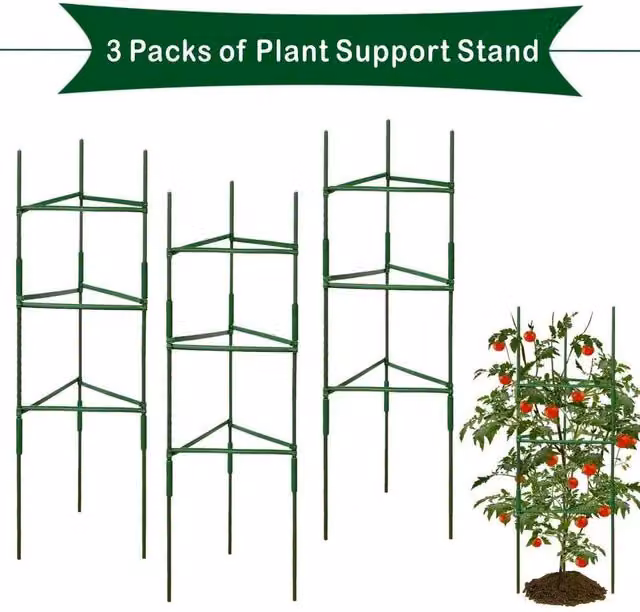 NESTLUNE 3-Piece Green Metal Conical Obelisk Garden Plant Support Brackets, Height: 100 cm, Width: 15 cm, Depth: 15 cm