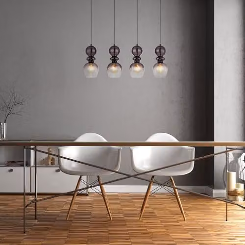 Netlighting Clarity Bar Pendant Light with 4 Grey Glass Shades and Black Metal Finish, E27, Height Adjustable – 4