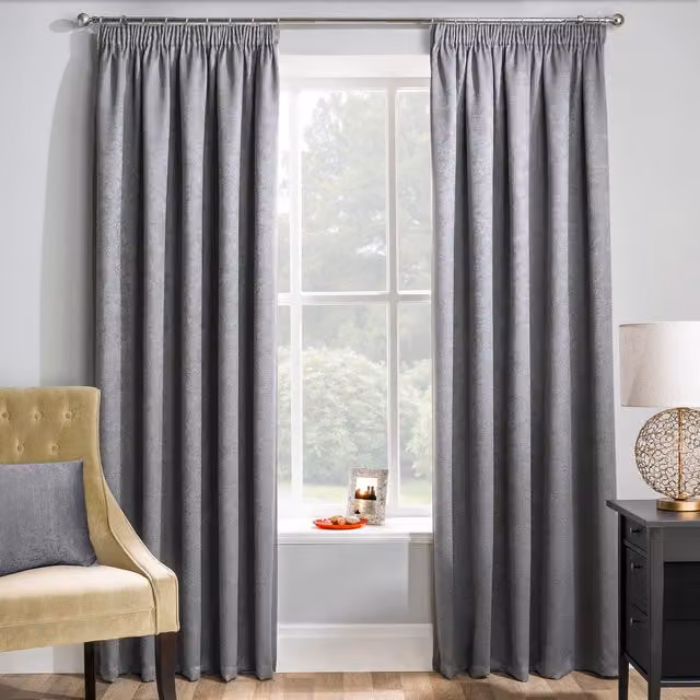 Enhanced Living Matrix Grey and Silver Thermal Noise Reducing Dim Out Curtains, W: 137 cm, H: 117 cm