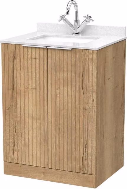 Balterley Callingwood 2 Door Bathroom Vanity with Marble Top and Basin, Autumn Oak, Brown, W: 60 cm