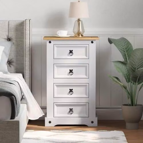 vidaXL Corona Bedside Table in White Solid Pine Wood, W/D/H: 53 x 39 x 84 cm – 2