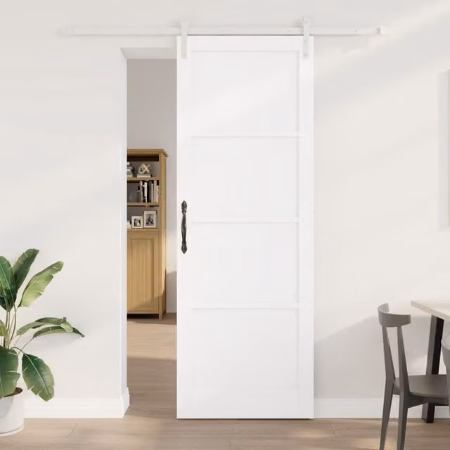 Berkfield Home Modern White Lacquered Solid Wood Pine Sliding Door with Hardware Set W: 83 cm, H: 232 cm