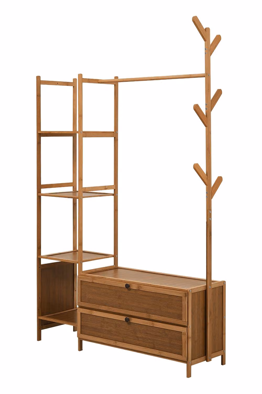 Garden Sanctuary Minimalist Wooden Coat Rack with Dual Hook and Rail Matrix in Brown, H: 161.0 cm, W: 100.0 cm – 2
