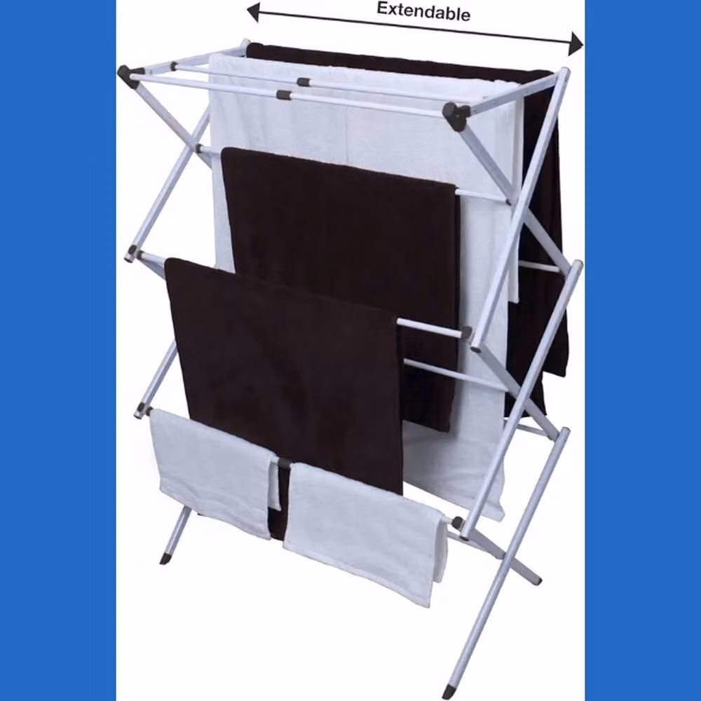 NESTLUNE 3 Tier Extendable Compact Clothes Airer in Grey, 7.5m Drying Capacity, W: 100 cm, D: 15 cm – 4