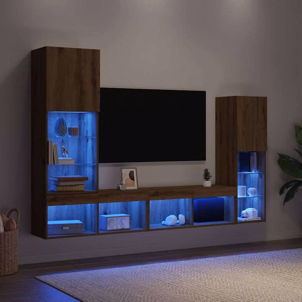 Berkfield Home Artisan Oak TV Cabinet with LED Lights in Brown, W/D/H: 40.5 x 30 x 102 cm – 3