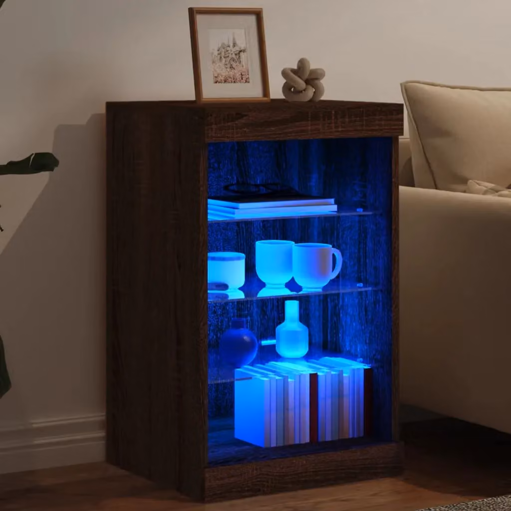 Berkfield Home Modern Brown Oak Sideboard with Integrated LED Lights W/D/H: 41 x 37 x 67 cm – 4