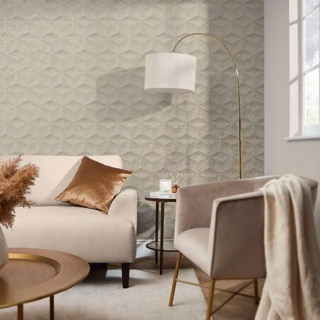 I Love Wallpaper Architectural Concrete Abstract Geometric Wallpaper in Beige and Gold