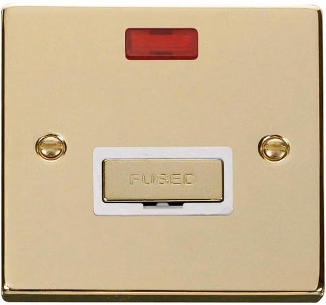SE HOME White and Polished Brass Surface Mounted 13A Fused Ingot Connection Socket with Neon