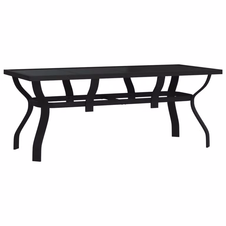 Berkfield Home Garden Table in Black Steel and Glass, W/D/H: 180 x 80 x 70 cm