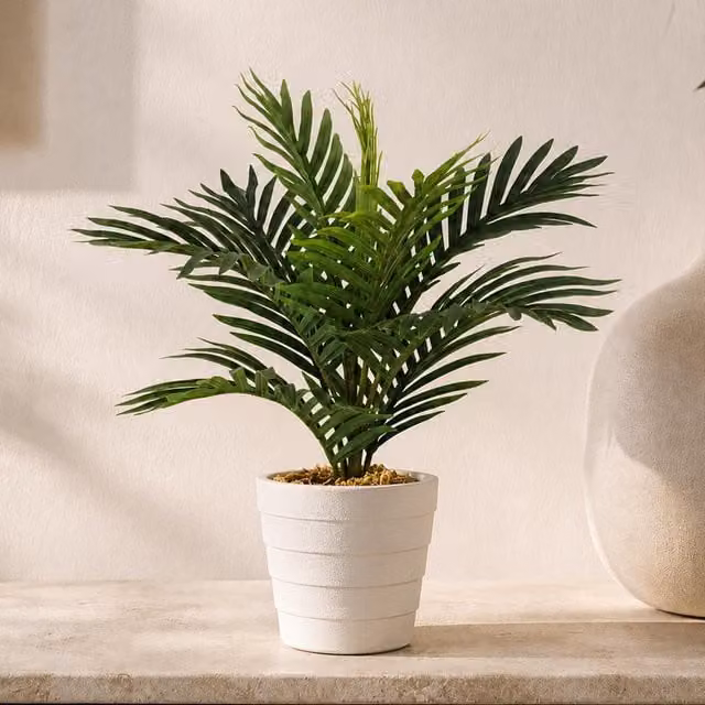 Leaf Green Potted Artificial Mini Palm Tree, Height: 50 cm