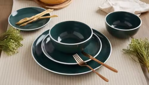 Emsa 12 Piece Stoneware Dinner Service Set in Green and White
