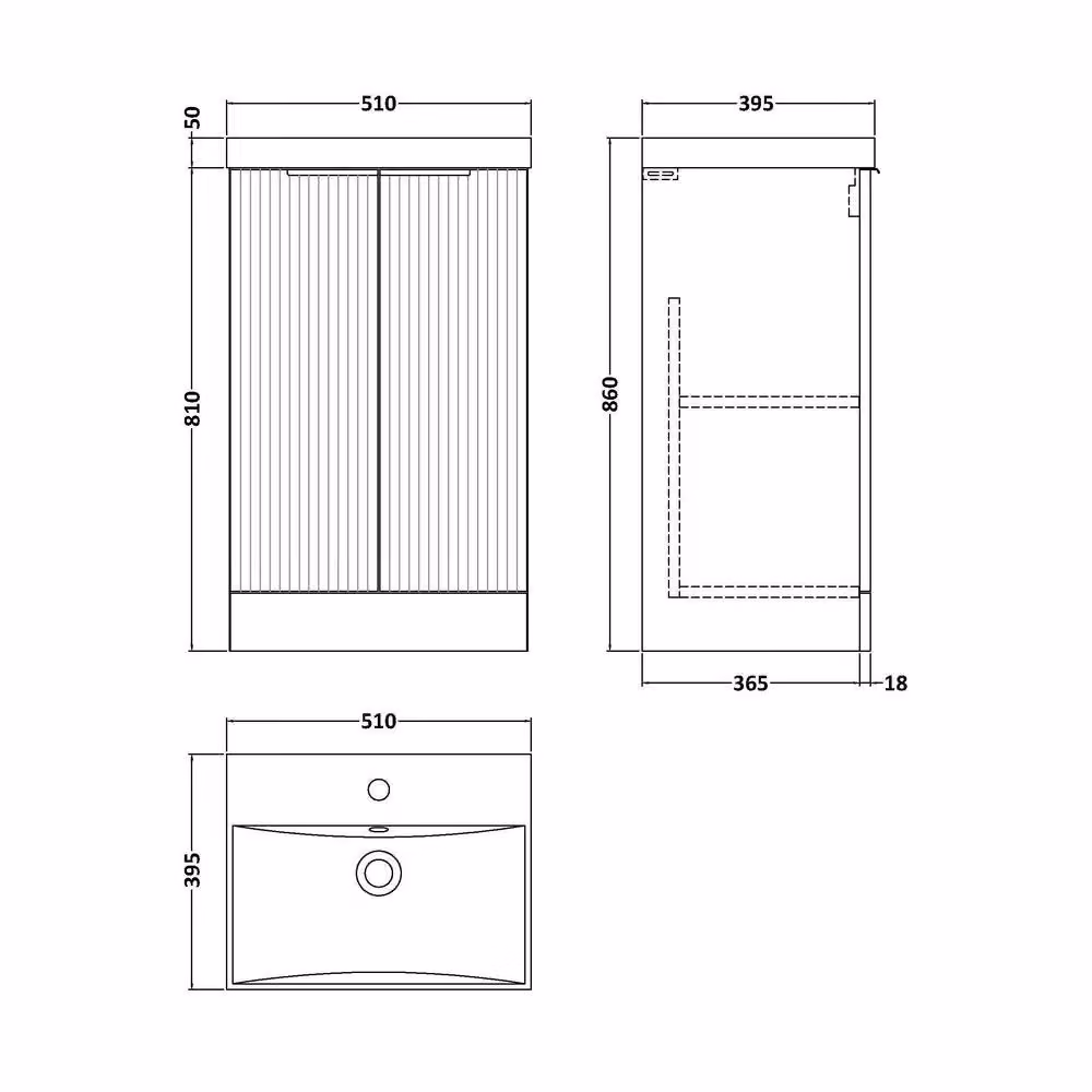Balterley Tixall Fluted 2 Door Vanity Basin Unit, Satin Green, W: 50 cm, H: 86 cm – 4