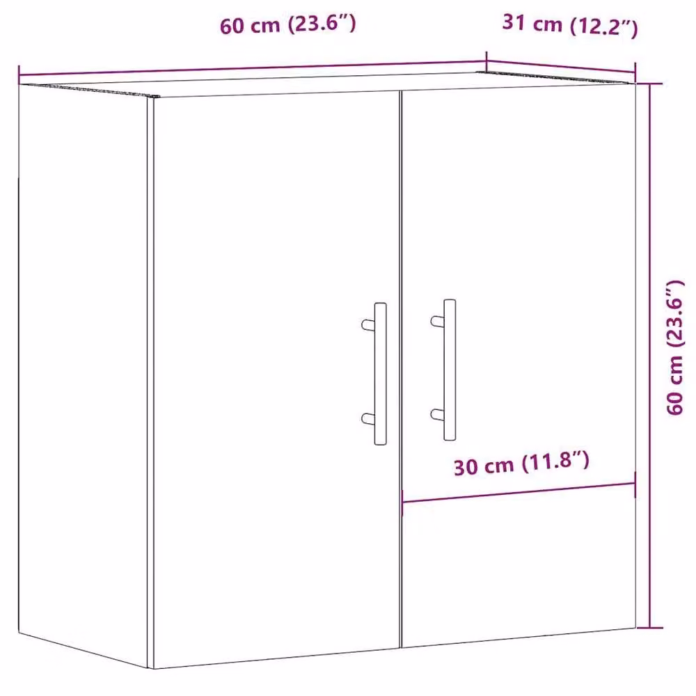 Berkfield Home Wall Mounted Cabinet in Old Wood Brown, W/D/H: 60 x 31 x 60 cm – 6
