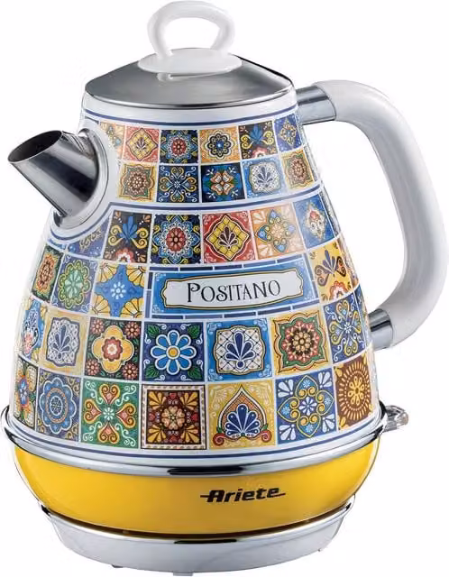 Ariete Positano Cordless Kettle, 1.7L, Multi-coloured, Stainless Steel with Auto Shut-off and Limescale Filter