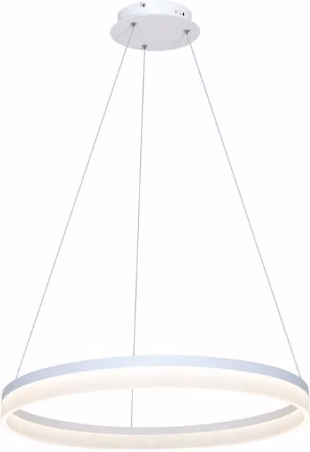 Milagro Modern LED Ring Pendant Lamp in White, Height Adjustable