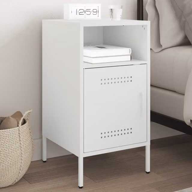 Berkfield Home White Metal Bedside Cabinet W/D/H: 36 x 39 x 68 cm