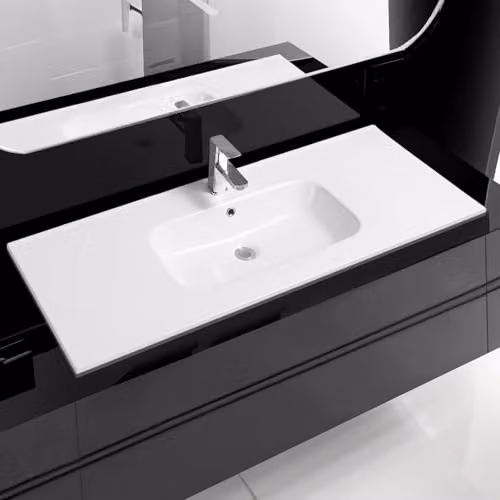 Limoge 4010 White Ceramic Thin-Edge Inset Bathroom Basin with Oval Bowl, W: 121 cm, D: 46 cm, H: 15.5 cm – 1
