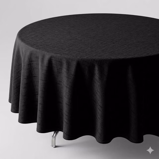 Luxury Living Round Linen-Look Tablecloth in Black, Diameter: 180 cm – 1