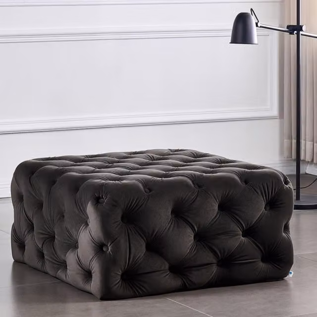 Life Interiors Melia Square LUX Single Pouffe in Charcoal Velvet