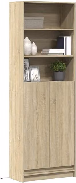 Berkfield Home Modern Sonoma Oak Highboard with Integrated LED Lighting in Brown, W/D/H: 69 x 32.5 x 200 cm