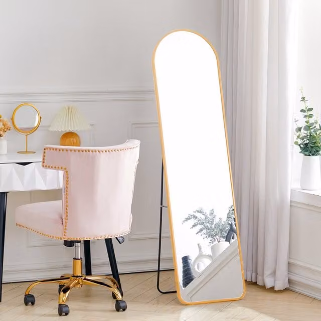 Livingandhome Modern Rectangular Metal Full Length Mirror, Gold or Black, Hanging or Standing