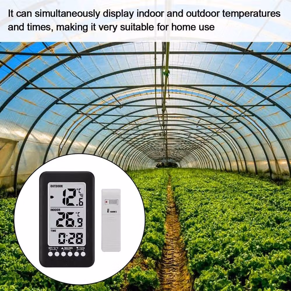 FLAVORA LCD Digital Wireless Indoor/Outdoor Thermometer, Black, W: 100 cm, H: 15 cm – 3
