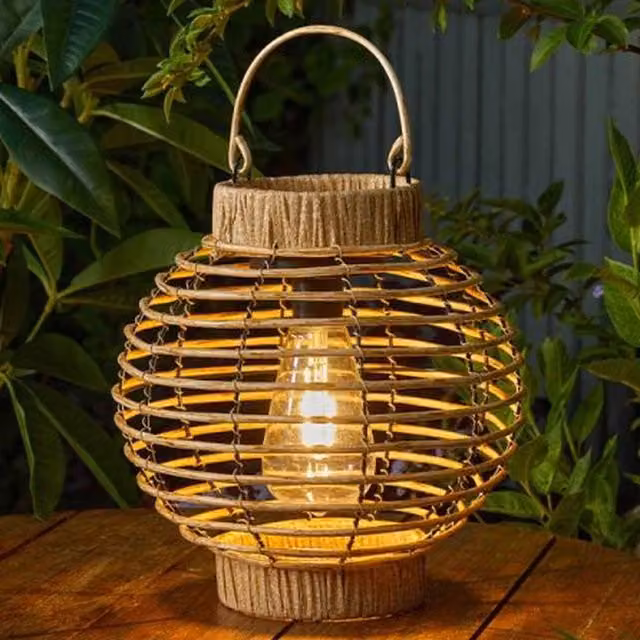 Garden Mile Solar Rattan Lantern in Light Brown and Beige