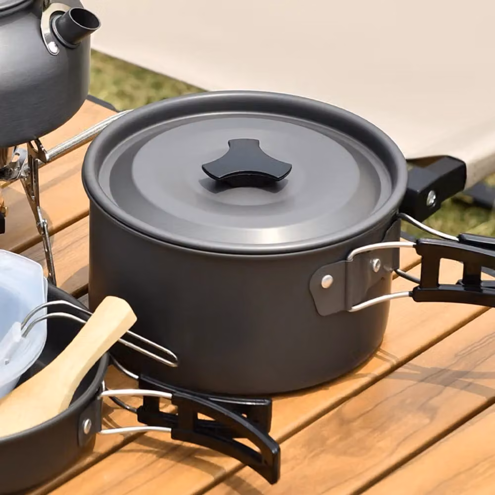 Living and Home Portable Aluminium Cookware Set with Pan, Pot, Teapot and Storage Bag in Black – 3
