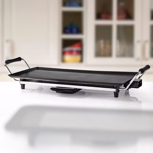 Nedis Teppanyaki Table Grill with Non-Stick Smooth Plate and Adjustable Thermostat, Black, W: 47.5 cm, D: 26.5 cm