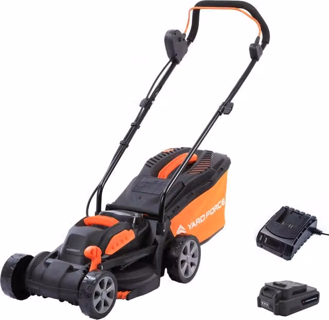 Yard Force 20V 5.0Ah 33cm Cordless Lawnmower with Fixed Blade and Collection Bag, Black