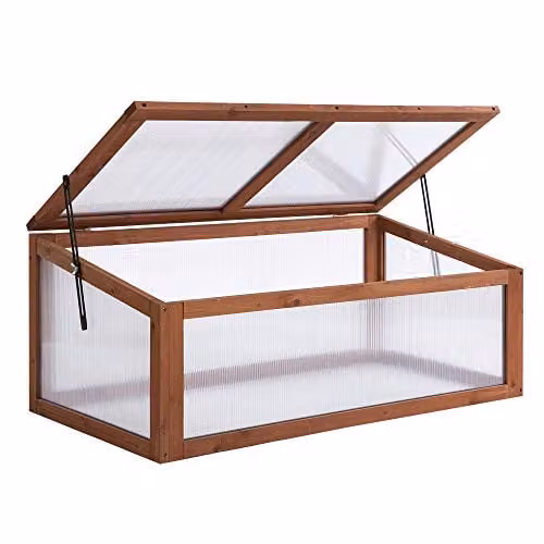Outsunny Brown Wooden Cold Frame Greenhouse with Transparent Polycarbonate for Plants W/D/H: 100 x 65 x 40 cm – 1