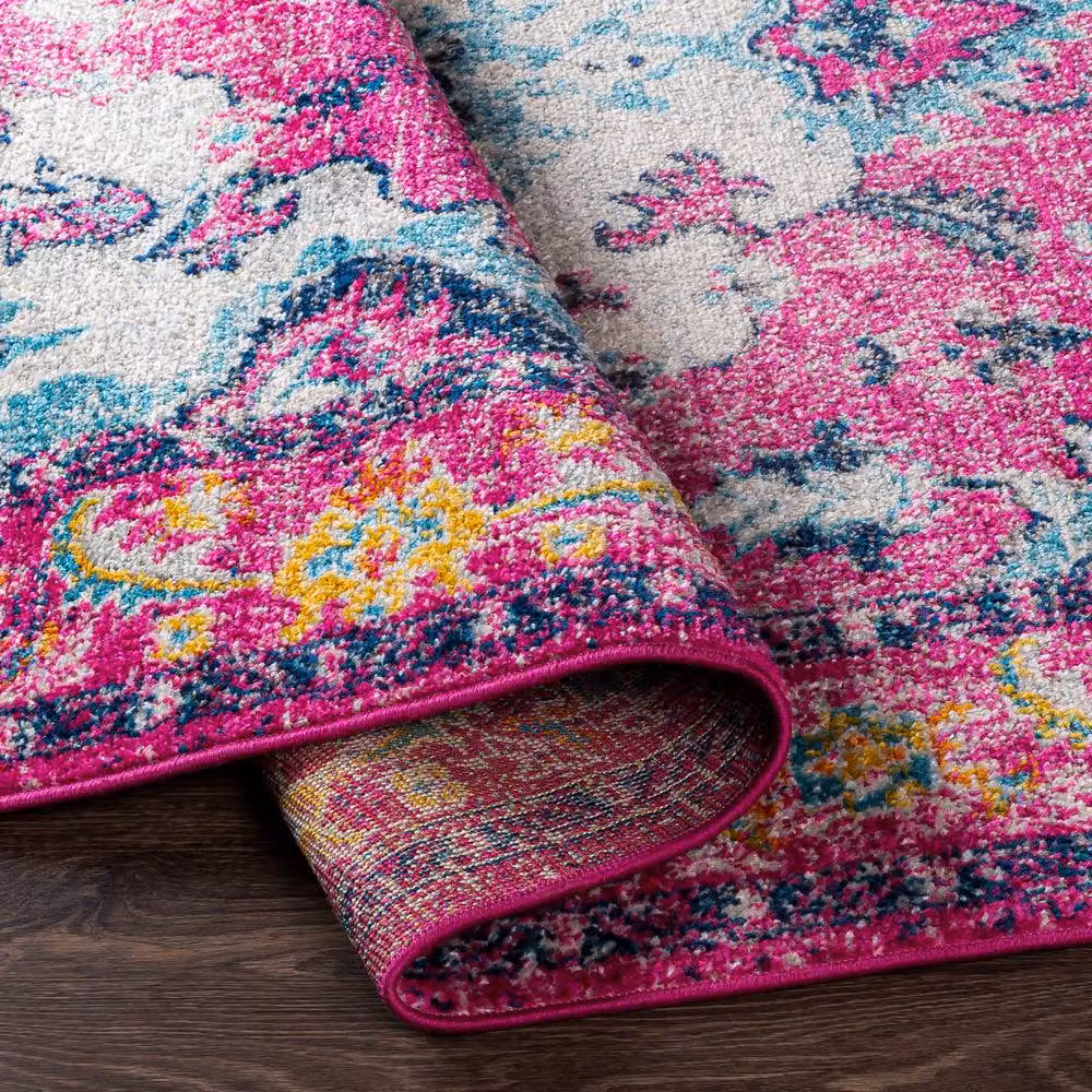Livabliss Harput Vintage Boho Living Room Rug in Pink, Blue, Orange and Grey, W: 160 cm, L: 220 cm – 3