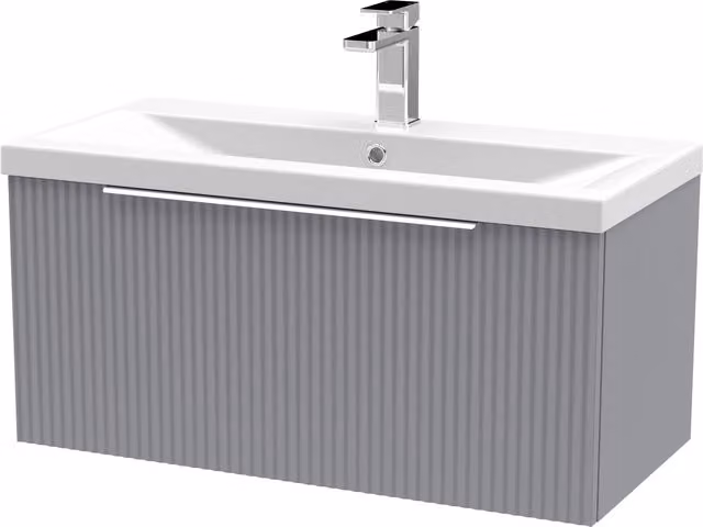 Balterley Fluted Wall Hung 1 Drawer Vanity Basin Unit and Basin, Satin Grey, Width: 80 cm