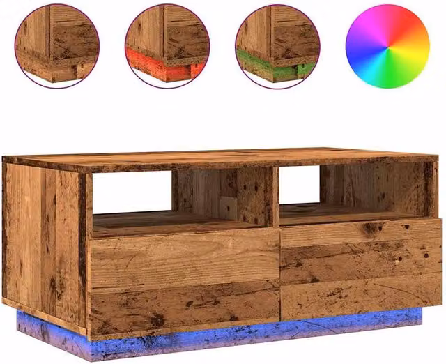 Berkfield Home Modern Coffee Table with LED Lights in Brown, W/D/H: 90 x 49 x 40 cm – 1