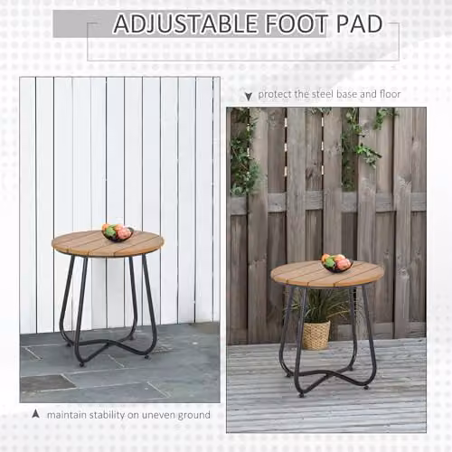 Outsunny Round Outdoor Side Table in Natural Wood and Black, Diameter: 49 cm, Height: 48 cm – 4