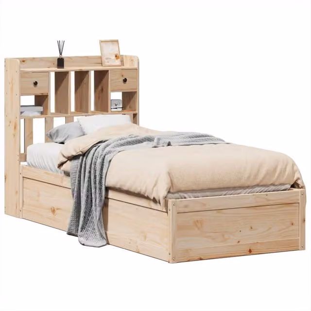 Berkfield Home Single Solid Wood Pine Bed Frame with Drawers in Beige, W/D/H: 90 x 190 cm
