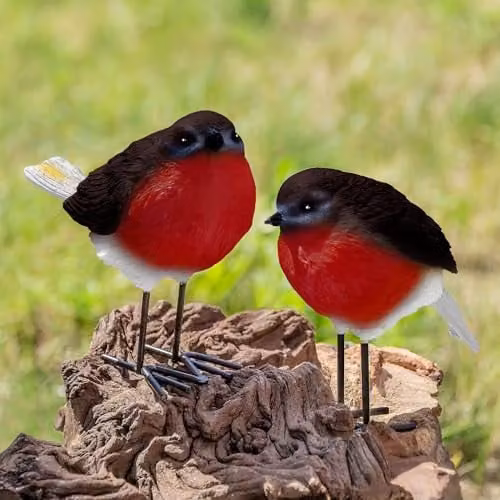 GloBrite Set of 2 Multicolour Robin Garden Ornaments, Realistic Outdoor Animal Statues for Yard or Patio