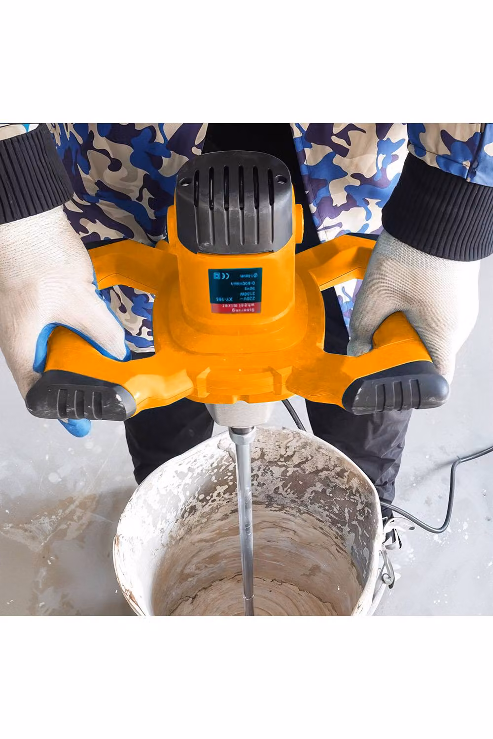 H&O Direct 6-Speed 2100W Portable Handheld Cement Mixer with Copper Motor, Yellow – 2
