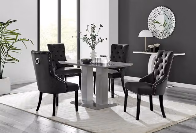 FurnitureboxUK Imperia Grey Dining Table and 4 Belgravia Black Leg Chairs Set
