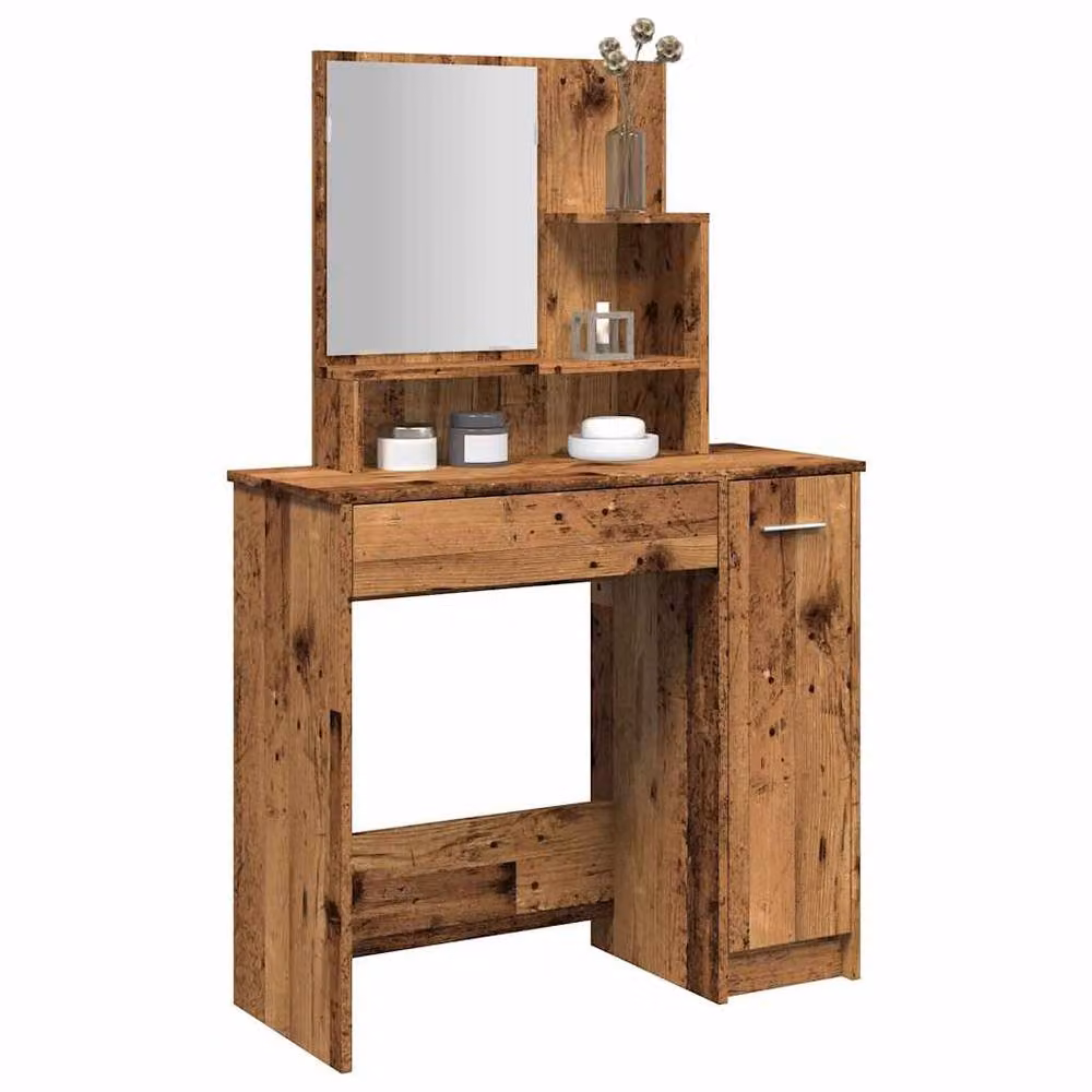 Berkfield Home Dressing Table with Mirror in Brown Old Wood, W/D/H: 86.5 x 35 x 136 cm – 2