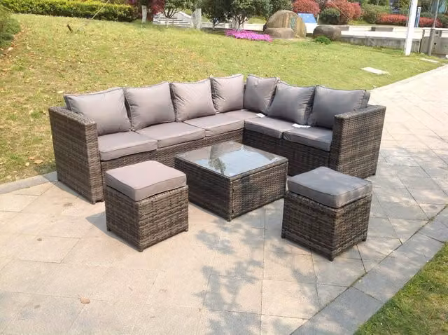Fimous 8 Seater Grey Rattan Corner Sofa Set with Coffee Table for Garden and Outdoor Use