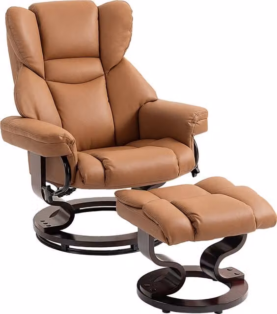 HOMCOM 360 Degree Swivel Recliner Chair with Matching Footstool in Brown PU Leather – 1