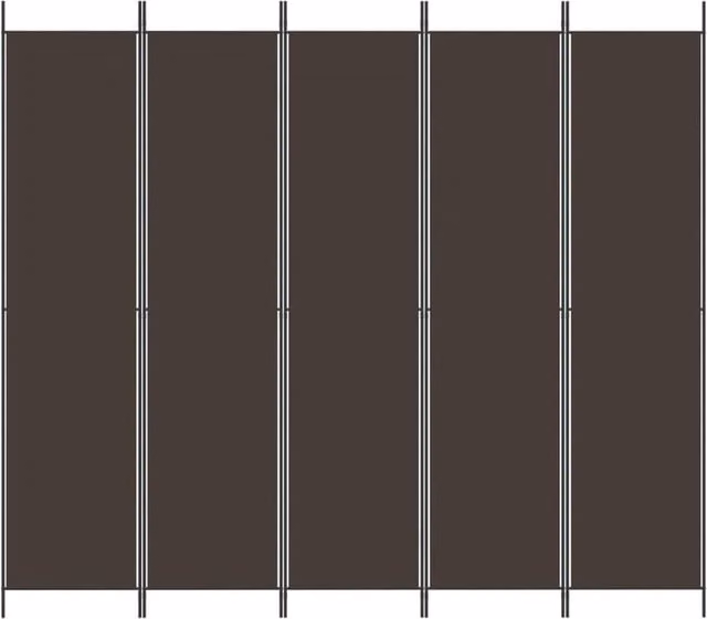 Berkfield Home 5-Panel Fabric and Metal Room Divider, Brown, W: 250 cm, H: 220 cm – 1